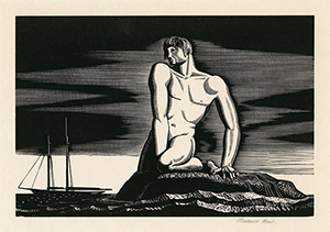 Male nude, water, ship, boat, mysticism, modernism