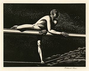 Man, Male Nude, Starry Night, Sea, Mysticism, Modernism, Wood Engraving