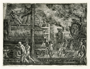 Great Depression, Ashcan, New York, Locomotives, Trains, Steam Engine, Railroad Workers, Social Realism
